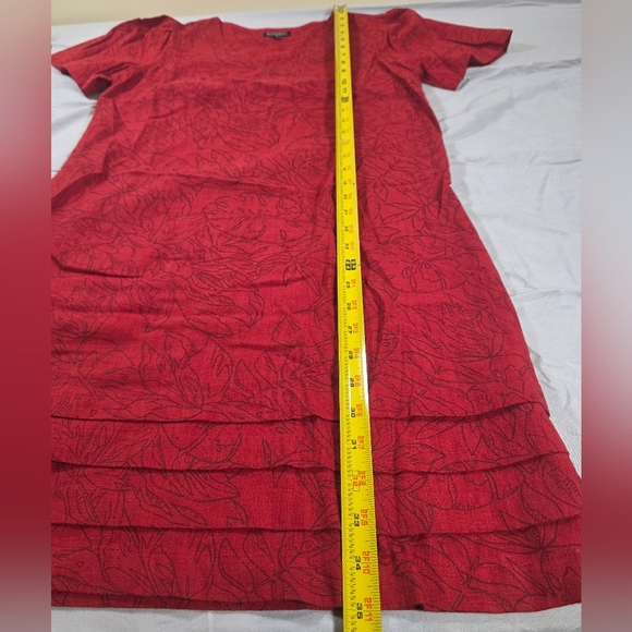 Nicole Miller Red V-Neck Flutter Sleeve Knee-Length Linen Dress - Picture 4 of 8